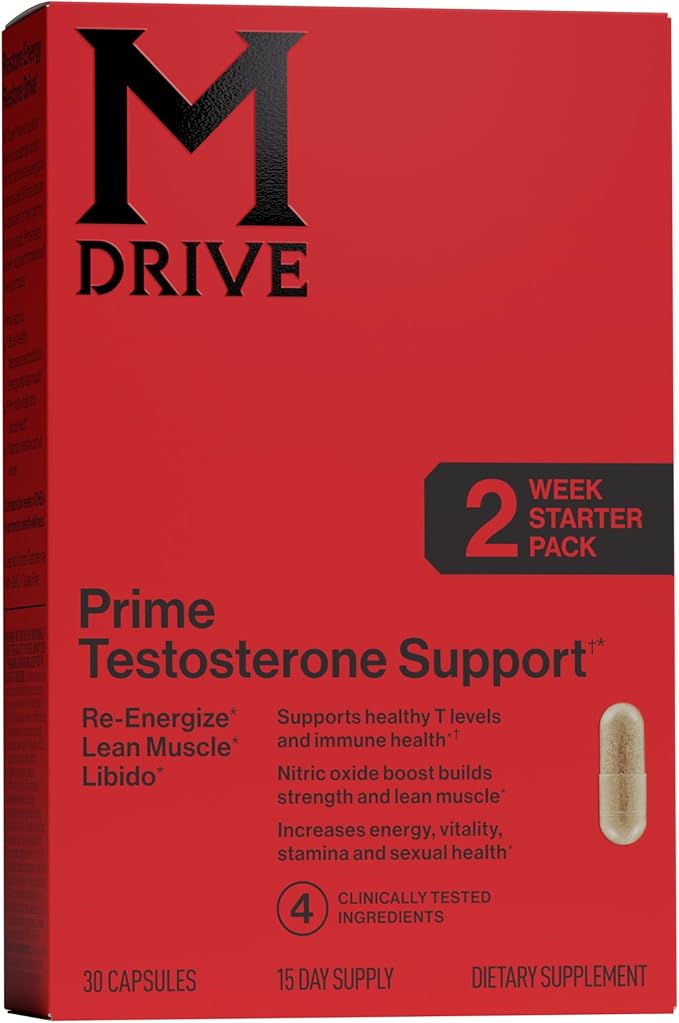 Mdrive Prime - Men's T-Support Supplement, Max Energy, Focus & Lean Muscle, KSM-66 Ashwagandha, S7 Nitric Oxide Booster, Bioperine and DHEA,15 Servings, 30 Count