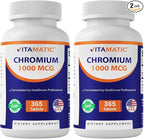 Vitamatic Chromium 1000 mcg | 365 Tablets | High Potency Chromium Picolinate | Non-GMO, Gluten Free (Pack of 2)