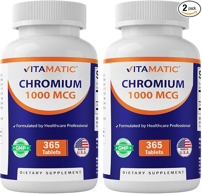 Vitamatic Chromium 1000 mcg | 365 Tablets | High Potency Chromium Picolinate | Non-GMO, Gluten Free (Pack of 2)