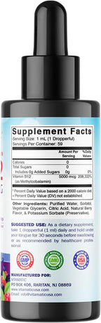 Vitamatic 2 Packs Fast Acting Liquid Vitamin B12 5000 mcg (Methylcobalamin) - Natural Berry Flavor - Sublingual Supplement - Faster Absorption - 2 OZ