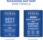 Friska Men’s Daily Gut Support - Digestive Enzymes, Probiotics to Help Break Down Foods, Supports Energy & Nutrient Absorption with Vitamins B6 & B12, 30 Capsules, Packaging May Vary