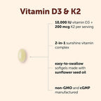 Micro Ingredients Vitamin D3 10,000 IU + K2 MK-7 200 mcg Per Serving, 90 Softgels | Extra Strength* 2-in-1 D3 K2 Supplement | Easy-to-Swallow Softgels Made with Coconut Oil | Non-GMO, Gluten Free