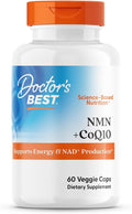 Doctor's Best NMN + CoQ10 Supplement for Women & Men - Supports NAD+ Production & Cellular Energy, Beta Nicotinamide Mononucleotide 150 mg & Coenzyme Q10 50 mg per Capsule, Vegan, Non GMO- 60 Veg Caps