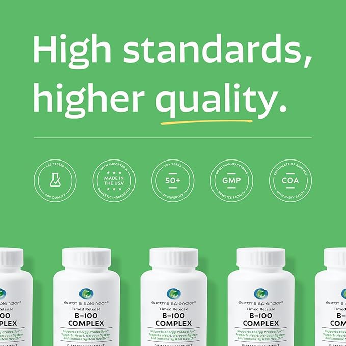Earth's Splendor Vitamin B Complex – Supports Energy, Metabolism, and Immune Function – Complete B-Vitamin Formula for Men & Women, 60 Tablets, 2-Month Supply