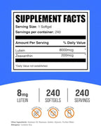 BulkSupplements.com Lutein with Zeaxanthin Softgels - Zeaxanthin Plus Lutein, Lutein and Zeaxanthin Supplements, Eye Vitamins - Gluten Free, 1 Softgel per Serving, 240 Softgels