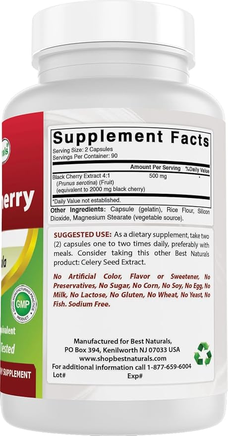 Best Naturals Black Cherry 1000 Mg Capsule, 180 Count