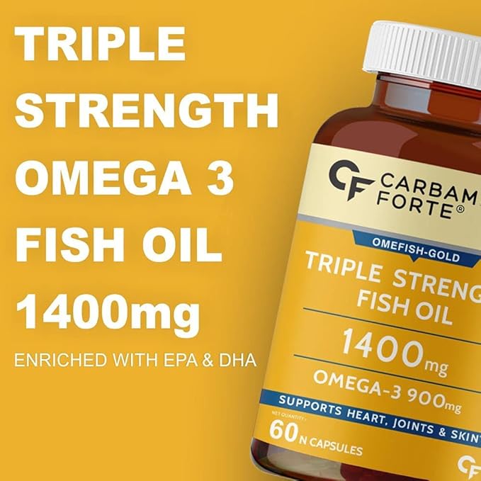 Triple Strength Fish Oil 1400mg with Omega 3 900mg for Men & Women - 60 Softgel Capsules