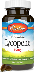 Carlson - Lycopene, 15 mg, Tomato-Free, Prostate Health & Circulation Support, Optimal Wellness, 180 Softgels