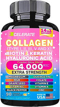 14 In 1 Collagen Supplement - Peptides Types l II III V X Biotin Keratin Hyaluronic Acid Folate Zinc Quercetin Apple Cider Vinegar Magnesium Grape Seed Hair Skin Nail Health Support (Label May Vary)