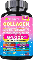 14 In 1 Collagen Supplement - Peptides Types l II III V X Biotin Keratin Hyaluronic Acid Folate Zinc Quercetin Apple Cider Vinegar Magnesium Grape Seed Hair Skin Nail Health Support (Label May Vary)