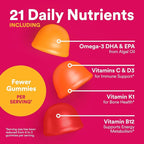 SmartyPants Women's Multivitamin Gummies, Omega 3 DHA/EPA, Methylfolate, CoQ10, Vitamin D3, C, B12, B6, A, K, Zinc, Three Fruit Flavors, 90 Count (30 Day Supply)