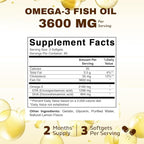 Vitamatic Triple Strength Omega 3 Fish Oil 3600mg Per Serving, 2160mg Omega 3 Fatty Acids, 1296mg EPA + 864mg DHA, Burpless Lemon Flavor, 180 Softgels (Pack of 2)