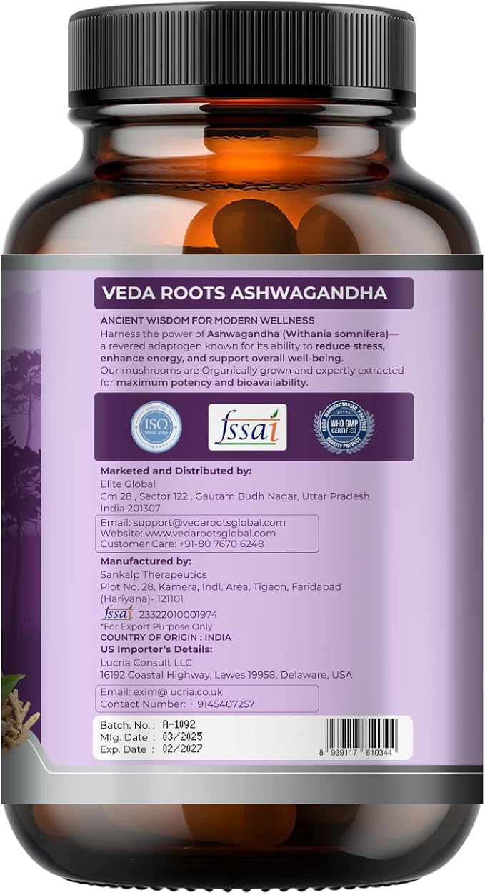 Ashwagandha KSM 66 Pure Organic Root Powder Extract Ayurvedic Supplement - Focus, Mood Support, Increase Energy, Strength, 600mg of Natural KSM66 for Superior Absorption - 60 Capsules