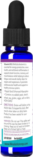 Life Solutions Liquid Vitamin B12 Methylcobalamin - Made in USA, Supports Energy & Metabolism, High Absorption Vitamina B12 Drops, 2 Fl Oz, Non-GMO, Gluten-Free