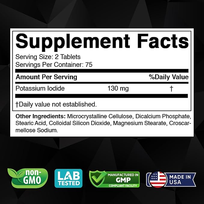 Potassium Iodide Dietary Supplement 130 mg per Serving - 150 Tablets (1 Bottle) - Exp 05/2030