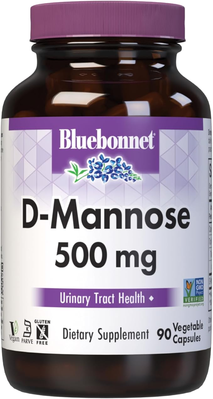 BlueBonnet Nutrition D-Mannose 500 mg – Fast Acting Urinary Tract Support for Men & Women* - Non-GMO, Vegan, Kosher, Gluten-Free - 90 Vegetable Capsules, 30 Servings