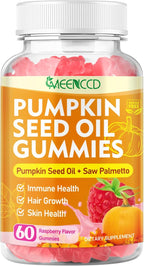 Pumpkin Seed Oil Gummies with Saw Palmetto, Pumpkin Seed Oil for Hair and Skin Health, Pumpkin Seed Extract for Women Men, Sugar-Free, Raspberry Flavor, 60 Count