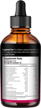 VivoNu Vitamin B Complex Liquid Drops, Methylated Vitamin B12 6000 mcg, B1, B6, B3, B5, B2, Folate, Biotin with Vitamin C D A E, Magnesium, Zinc, CoQ10 for Energy (2 Bottle)