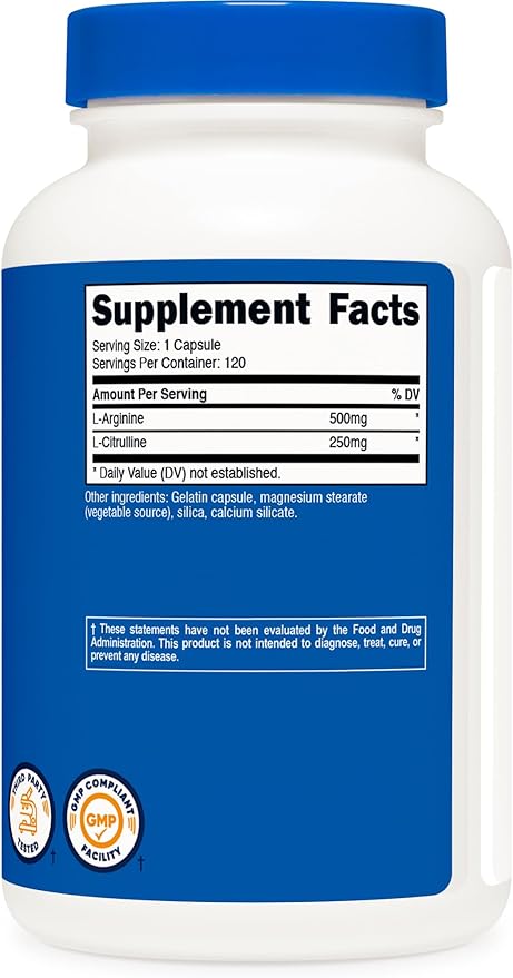 Nutricost L-Arginine L-Citrulline Complex 750mg, 120 Capsules - Non-GMO
