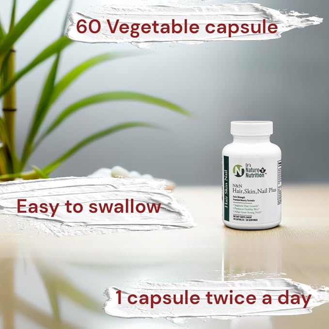 Dr's Nature & Nutrition Hair, Skin & Nail Plus Vitamin Supplement with Biotin 5000mcg, Bamboo Extract, Collagen Support - Extra Strength Beauty Supplement for Men and Women - 60 Capsules