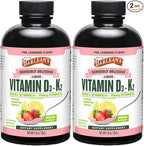 Barlean's Pack of 2 Vitamin D3+K2 Liquid Supplement for Kids and Adults, 5000 IU Vitamin D, Pink Lemonade, Non-GMO, Gluten and Dairy Free, 5.6 oz Each