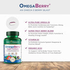 Purity Products OmegaBerry Fish Oil w/Vitamin D3 + Organic Acai Super Formula - 1875 mg of Concentrated, Molecularly Distilled, Ultra Pure Omega-3s 1080 mg EPA + 720mg DHA + 120 mg DPA - 90 Count