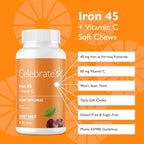 Celebrate Vitamins Iron Supplement with Vitamin C - 45mg Iron, 60mg Vitamin C, Bariatric Vitamins for WLS Patients, Vertical Sleeve & Gastric Bypass Surgery - Cherry, 30 Soft Chews