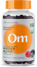 OM MUSHROOM SUPERFOOD Master Blend Mushroom Gummies – Organic 10-Mushroom Complex with Ashwagandha – Supports Immunity, Gut Health & Stress Relief – Mixed Berry Flavor – 28 Servings, 56 Count.