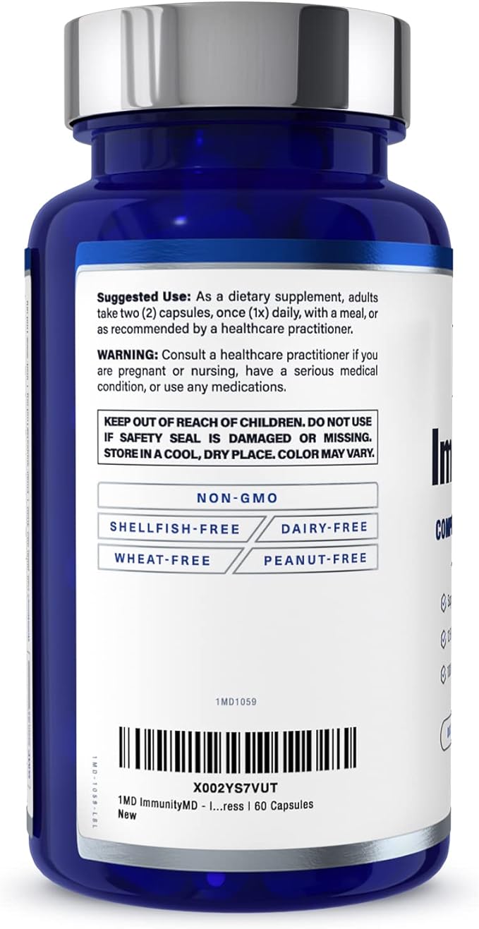 1MD Nutrition ImmunityMD - Immune Health Probiotic | Potent, Doctor-Selected Probiotic Strains with Prebiotic - Promote Overall Immune System Strength, Reduce Everyday Stress | 60 Capsules