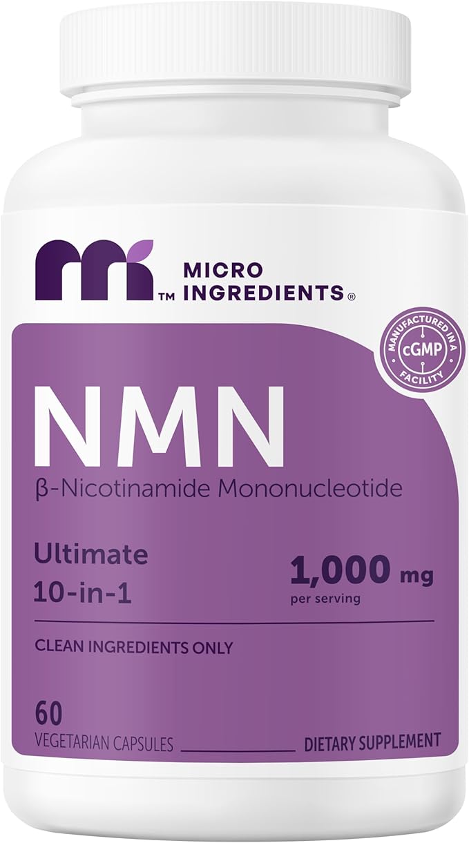 Micro Ingredients NMN Complex 1000mg Per Serving, 120 Veggie Capsules | 10-in-1 with Nicotinamide Mononucleotide, Resveratrol, CoQ10, Quercetin & Glutathione | NAD+ Supplement Precursor | Filler Free
