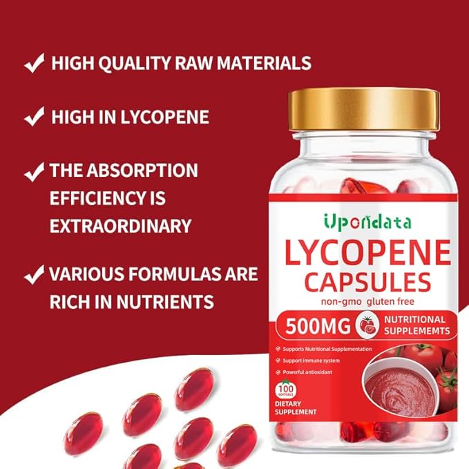 Lycopene Capsules - 500mg /100 Softgels Natural Tomato Extract Organic Complex Formula Supplement - Gluten-Free, Non-GMO (1 Pack)