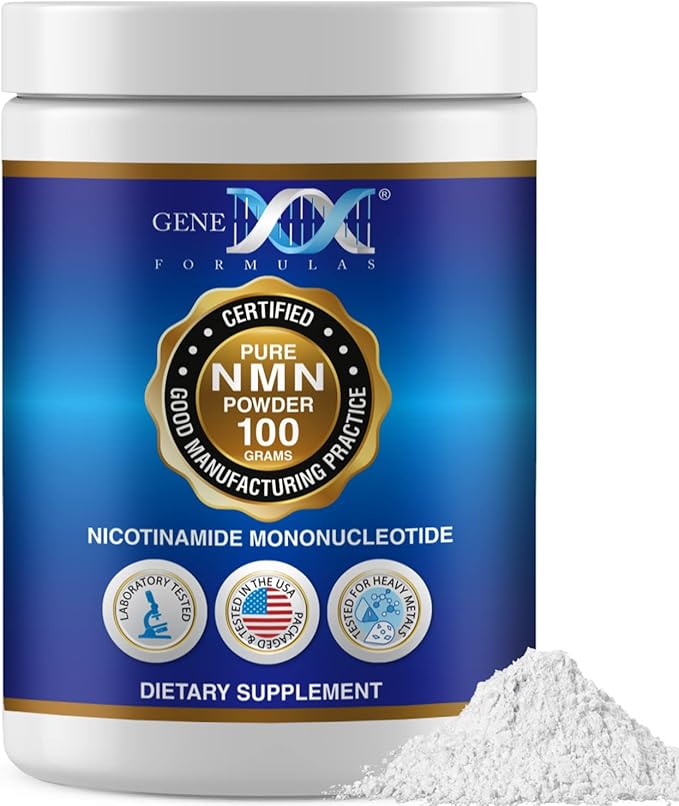 Genex Formulas Pure NMN Powder 100 Grams, Instant Dissolve, Shelf Stable, Non-Synthetic, PVP Free, Ultra-Low Density, 99.9% Pure NMN, Made in a US-Based, GMP, NSF & FSSC 22000 Certified Facility