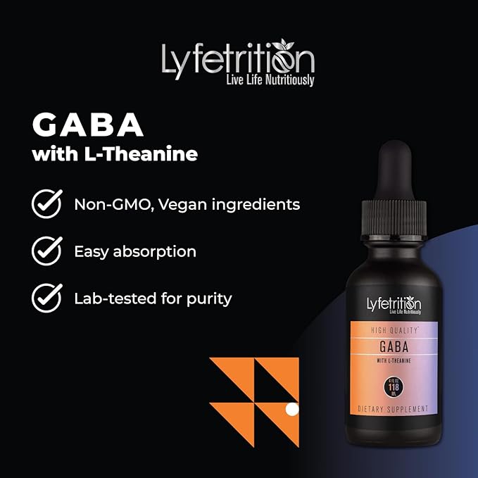 Lyfetrition GABA with L-Theanine, Ginkgo Biloba (Salisburia biloba) Extract, Organic Peruvian MACA Root (Lepidium meyenii) Extract, 118 ml, 4 FL Oz Liquid, 220 Servings, Made in USA, Quick Absorption
