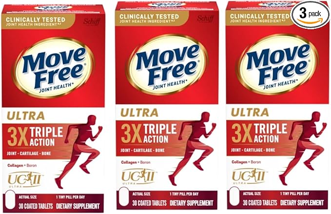 Move Free Ultra 3X Triple Action Type II Collagen and Boron Joint Support Supplement, Supports Cartilage & Bones in 1 Tiny Pill Per Day, 30 Tablets/30 Servings (3 Pack)