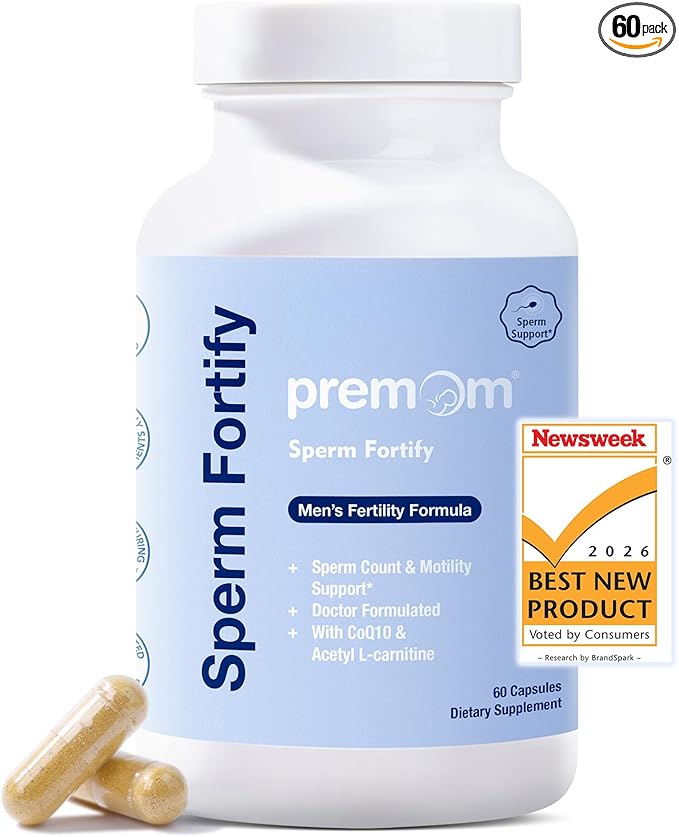 Premom Sperm Fortify – Male Fertility Supplements for Men with KSM-66® Vegan Ashwagandha, CoQ10 as Ubiquinol, Zinc, Selenium&Acetyl-L-carnitine | Supports Sperm Health, Motility & Count