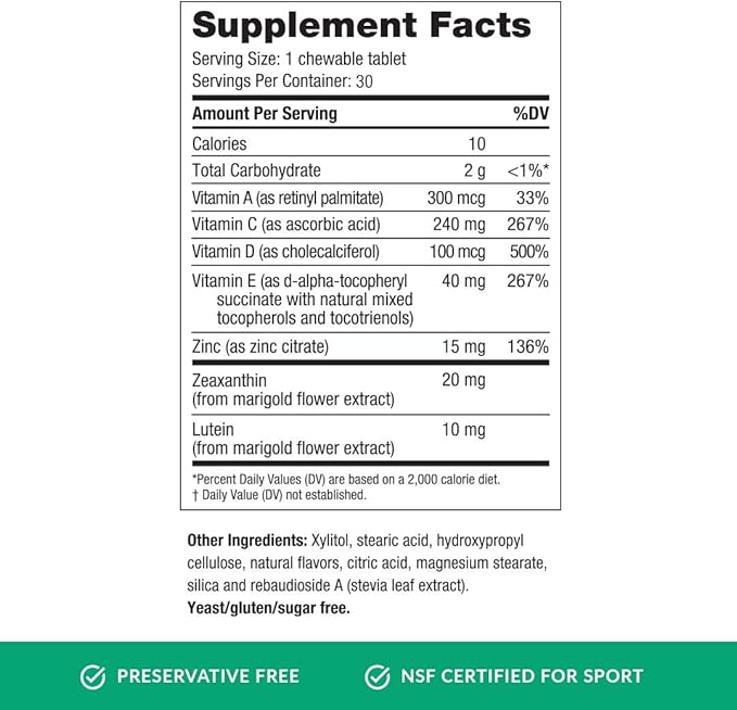 EyePromise Vizual Edge Supplement - 30 Chewable Tablets, 30-Day Supply, Citrus Flavor - AREDS 2 Eye Vitamin with 20mg Zeaxanthin & 10mg Lutein for Macular Support and Vision Health