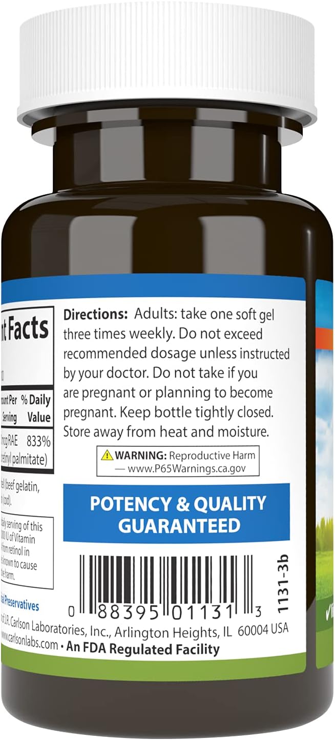 Carlson - Vitamin A, 25000 IU (7500 mcg RAE), Vision & Skin Health, Immune Function, 100 soft gels