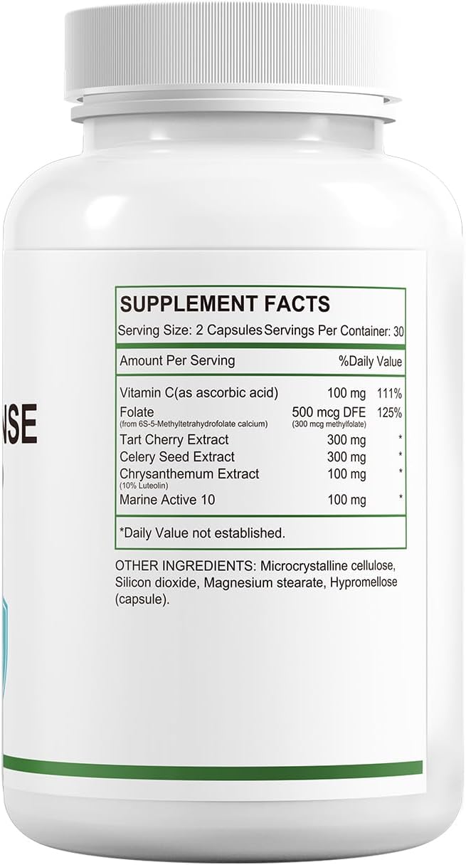 HUJ Total Cleanse Uric Acid - Uric Acid Cleanse Supplement - with Tart Cherry, Celery Seed, Marine Active 10 and Chrysanthemum Extract - Supports Joint and Kidney Health* - 60 Capsules