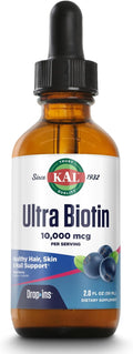 KAL Ultra Biotin 10,000mcg DropIns -Liquid Biotin Drops- High Potency Vitamin B7 - Hair, Skin, and Nails Vitamins, Cellular Energy Support - Natural Berry Flavor - 60-Day Guarantee - 59 Servings, 2oz