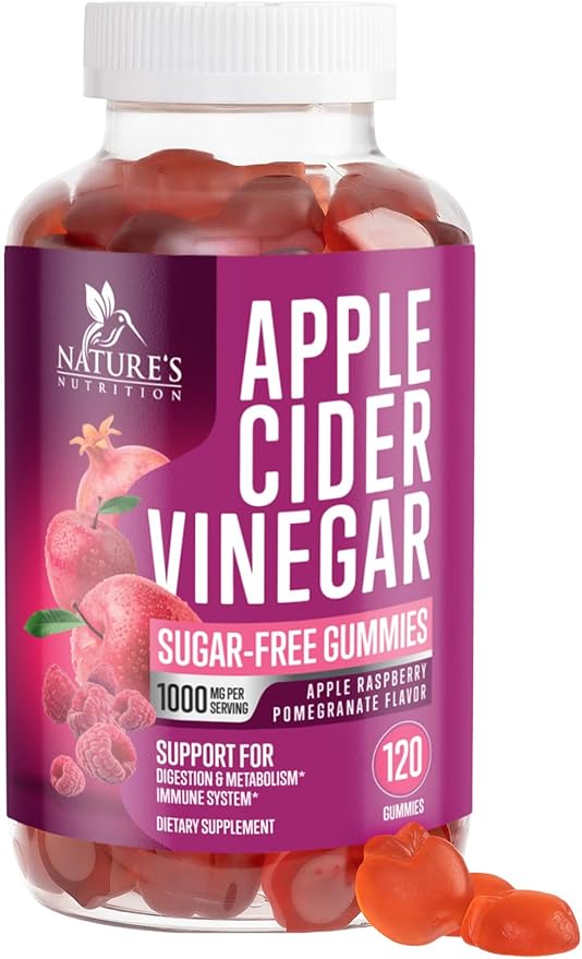 Apple Cider Vinegar Gummies 1000mg per Serving - Sugar Free Max Strength ACV Gummy Vitamins Supplement, Advanced Formula, Vitamin B12 Supports Metabolism & Energy, Keto Friendly, Vegan, 120 Gummies