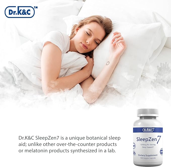 Dr.K&C SleepZen7 Sleep Supplement – All Natural Botanical Plant Sourced 1200 mg 200 Veggie Capsules Sleeping Support Organic Tart Cherry Valerian Root Extract No Filler Non GMO 2pk