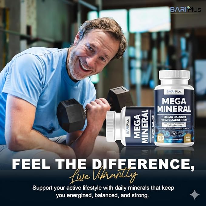 Mega Mineral – Complete Complex with Vitamin D, Calcium, Magnesium, Zinc, Potassium, Boron, Selenium, Chromium & Trace Minerals – Iron-Free – USA Made -Halal (120 Tablets)