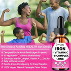 Iron Supplement for Women Men & Kids, Iron Vitamin C, A, B-Complex, Vegan Iron Drops High Potency Liquid Vitamin & Iron Supplements for Anemia, Red Blood Cell, Energy, Blood Builder, Gentle