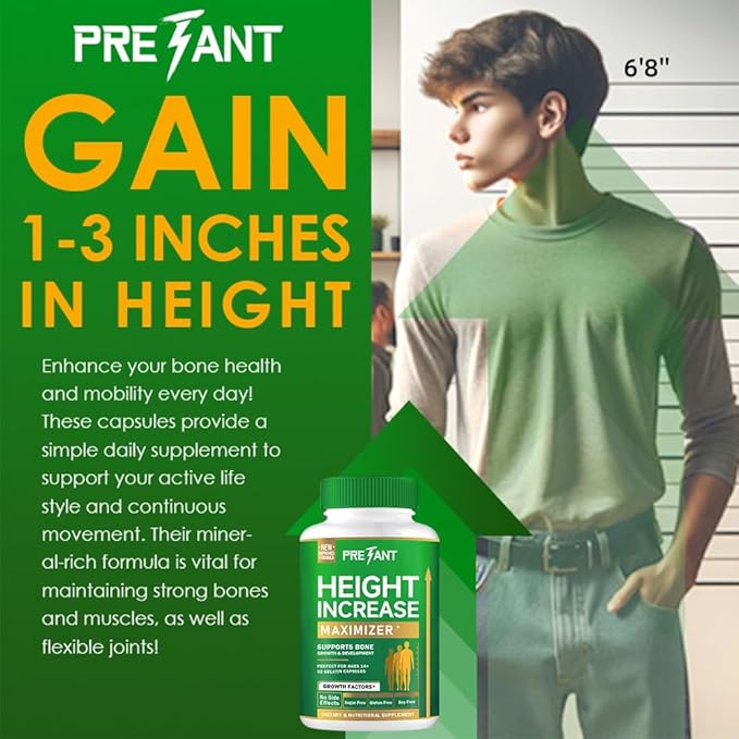 PRETANT-Growth Capsules to Grow Taller - Height Increase Maximizer with Calcium for Bone Strength -Natural Get Taller Supplement - Dietary Edible Healthcare Fitness