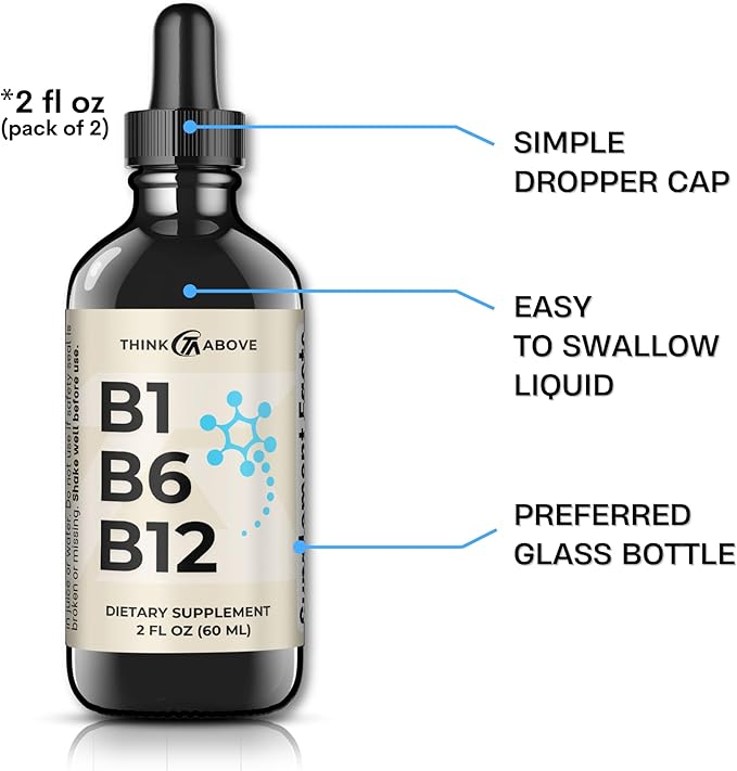 B1 B6 B12 Vitamin Liquid Drops - Nerve, Energy, Brain Support Supplement - Fruity-Like Flavor - Methylcobalamin, Thiamine, Pyridoxine (2)