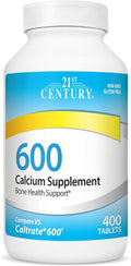 21st Century Calcium 600 mg Supplement (400 Tablets), Vegan-Friendly Bone Strength Calcium Supplement, Non-GMO & Gluten-Free Calcium Carbonate, No Artificial Flavors, Suitable for Men & Women