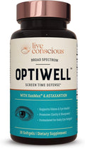 Live Conscious Eye Vitamins Select AREDS 2 Ingredients with Vitamin E, Lutein, and Astaxanthin - OptiWell Eye Health Supplement and Blue Light Support - 30 Softgels