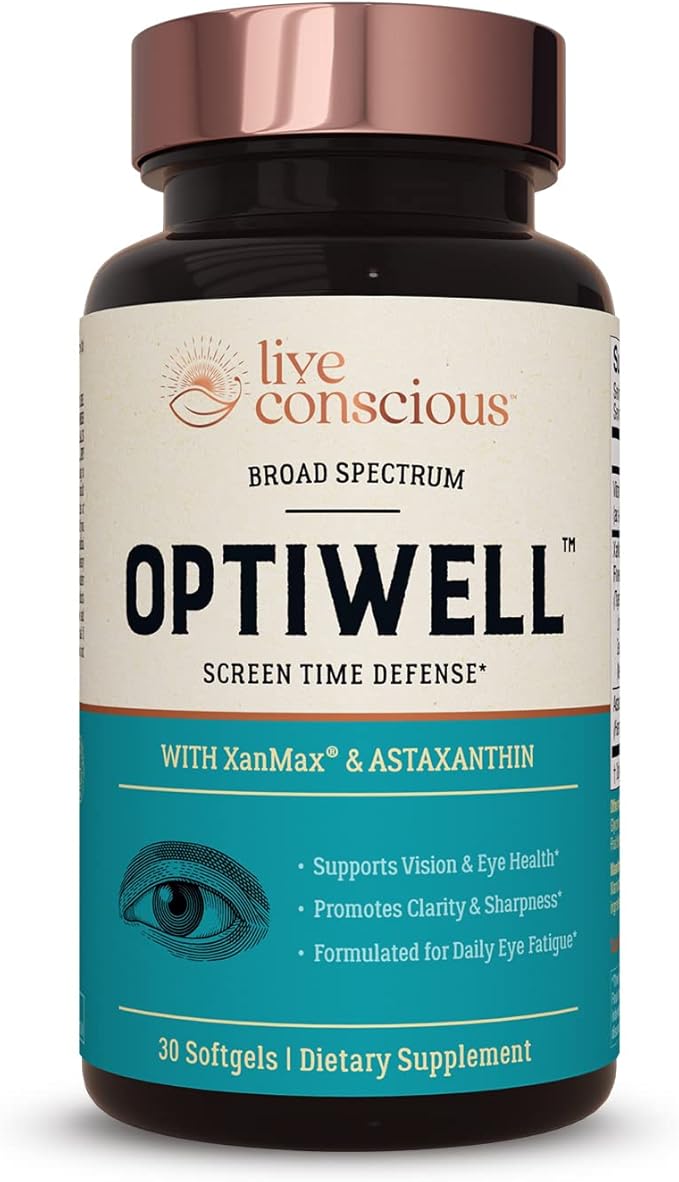 Live Conscious Eye Vitamins Select AREDS 2 Ingredients with Vitamin E, Lutein, and Astaxanthin - OptiWell Eye Health Supplement and Blue Light Support - 30 Softgels