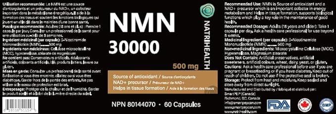 Premium 99.99% Pure NMN 30000 | 500mg per Capsule | Supports NAD⁺ Production & Cellular Energy | Anti-Aging Formula | 60 Veggie Capsules