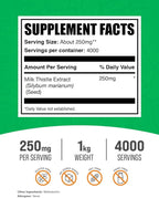 BulkSupplements.com Milk Thistle Extract Powder - Herbal Supplement, Milk Thistle Supplement - Gluten Free, 250mg per Serving, 1kg (2.2 lbs) (Pack of 1)